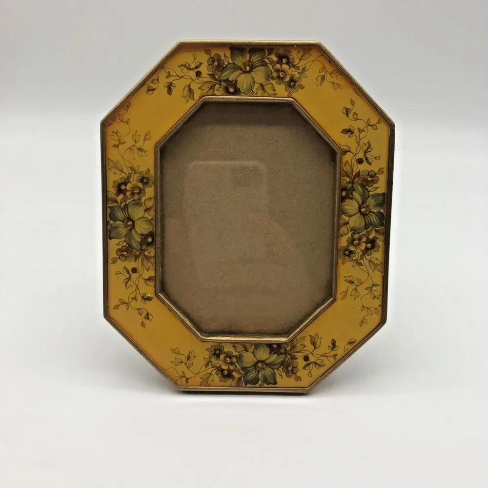 Bucklers NY Enamel Photo Frames Set of 2 Yellow Floral VINTAGE
